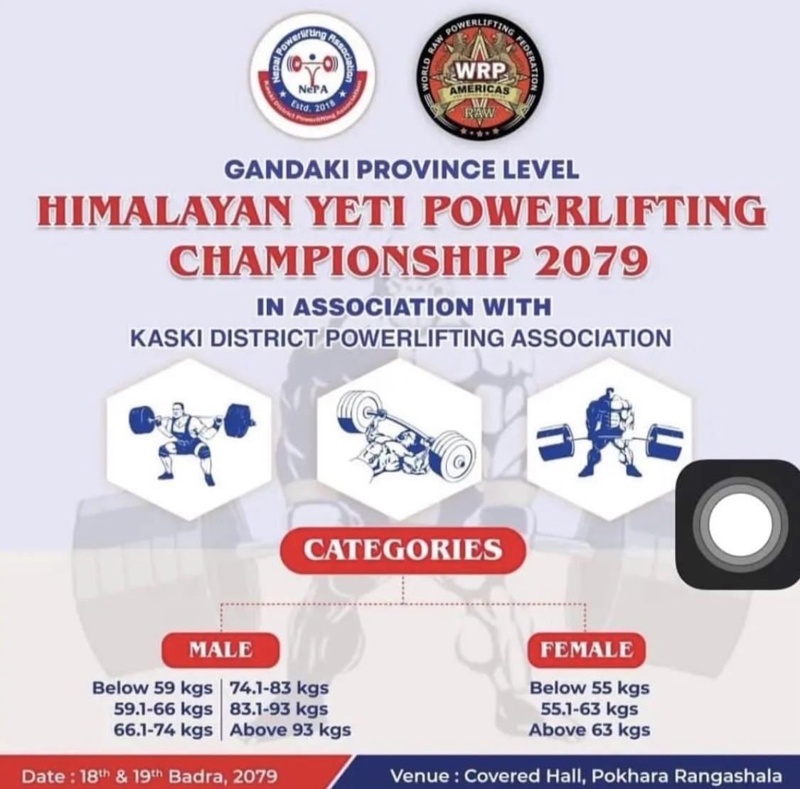 Открытый турнир «Himalayan Yeti» по пауэрлифтингу, жиму лежа и становой тяге, Непал / Покхара, 18-19.08.2022