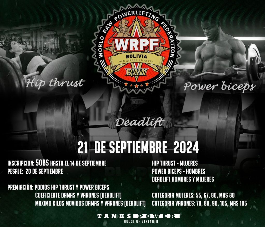 Турнир по становой тяге, строгому подъему на бицепс и hip thrust WRPF, Боливия / Санта-Круз, 21.09.2024