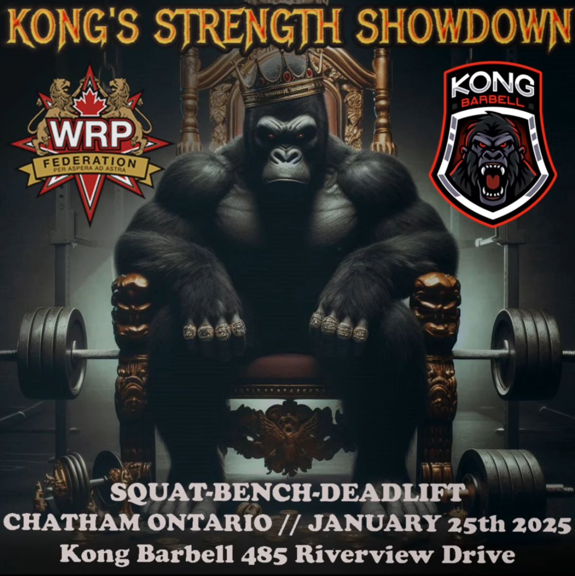 Открытый турнир «Kong's Strength Showdown» по пауэрлифтингу, силовому двоеборью, жиму лежа и становой тяге по версии WRPF, Канада / Онтарио, Чатем, 25.01.2025