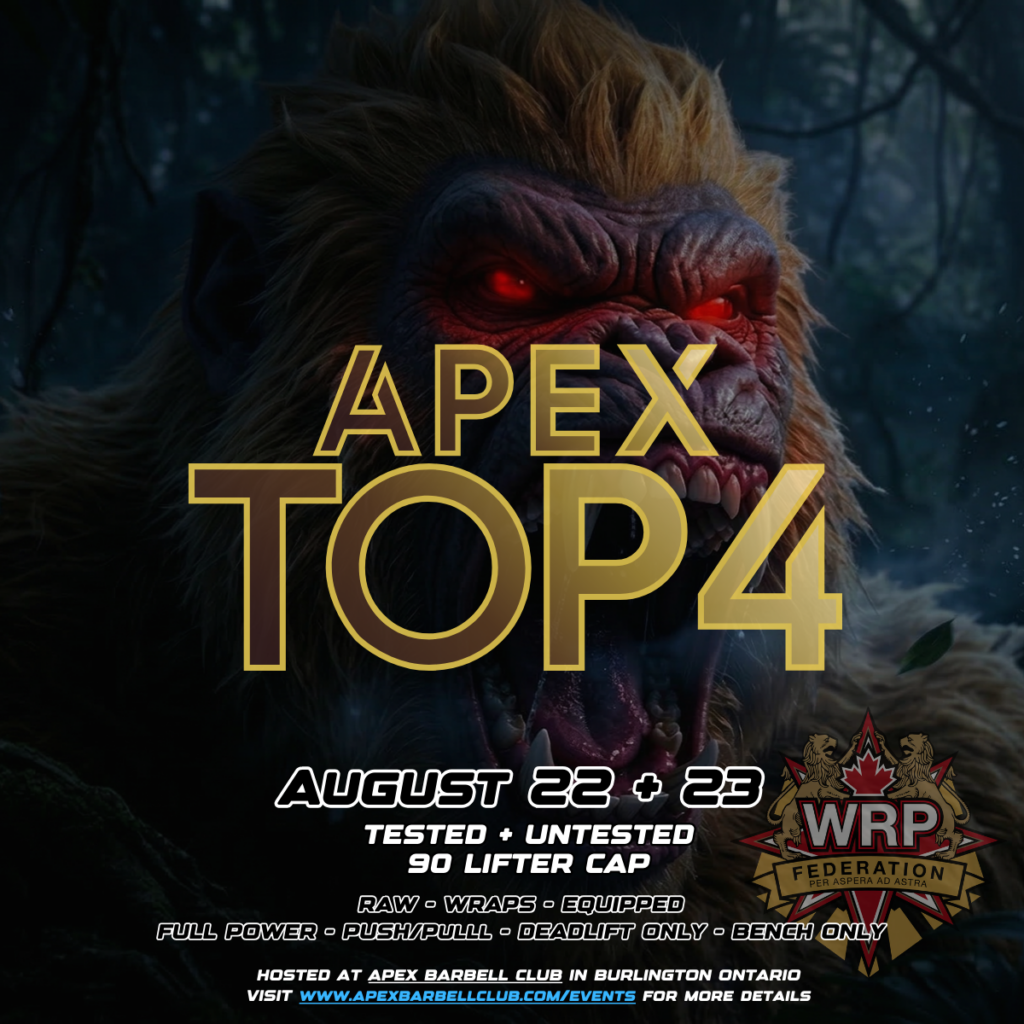 Международный коммерческий турнир «Apex Top III» по пауэрлифтингу, силовому двоеборью, жиму лежа и становой тяге по версиям WRPF/WEPF, Канада / Онтарио, Берлингтон, 22-23.08.2026
