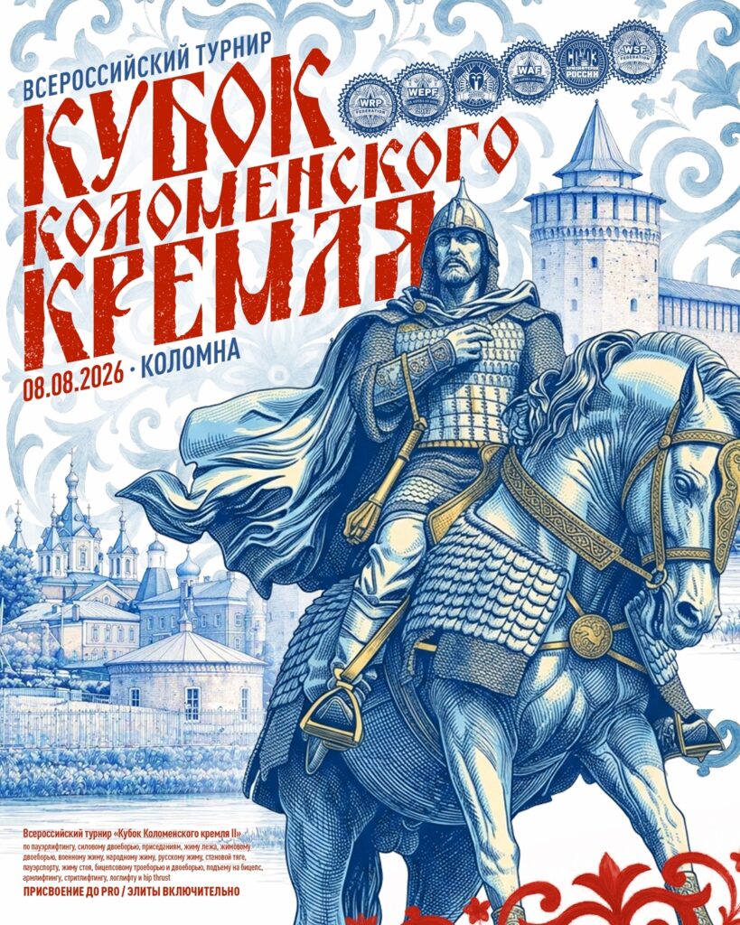 Турнир «Кубок Коломенского кремля II» по пауэрлифтингу, жимовому двоеборью, пауэрспорту, армлифтингу, стритлифтингу, логлифту и hip thrust WRPF WEPF ФЖД WAF САР WSF, Коломна, 08.08.2026
