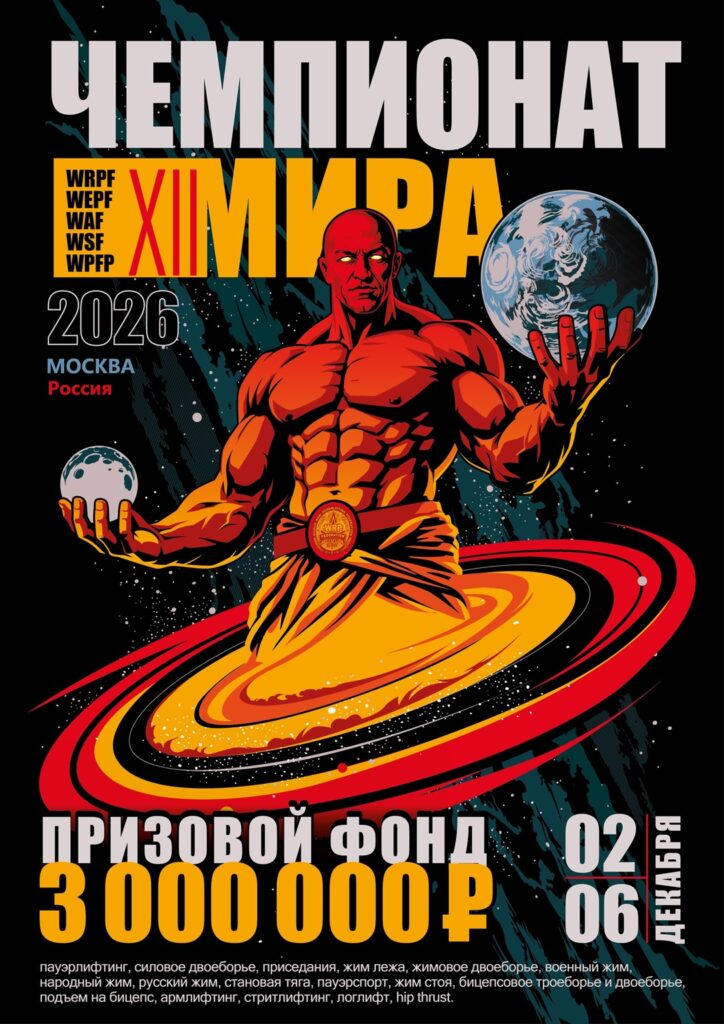XII Чемпионат мира по пауэрлифтингу жимовому двоеборью военному народному русскому жиму пауэрспорту армлифтингу стритлифтингу логлифту hip thrust WRPF WEPF WPFP WAF WSF Москва 02-06.12.2026