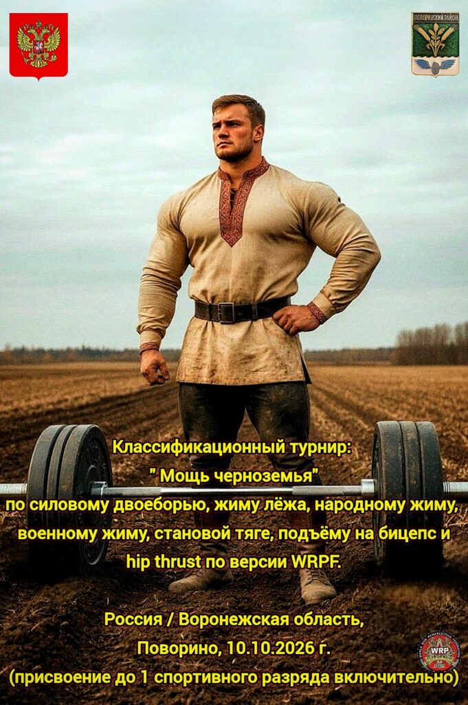 Классификационный турнир по силовому двоеборью, жимовому двоеборью, народному жиму, русскому жиму, военному жиму, подъёму на бицепс и hip thrust WRPF, Поворино, 10.10.2026
