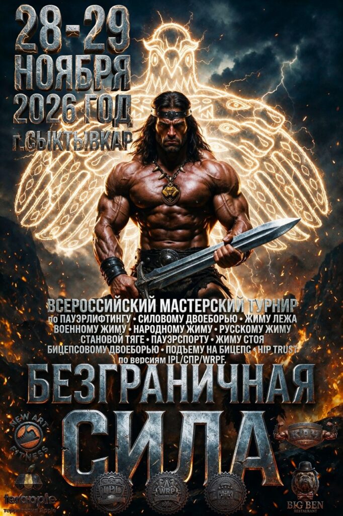 Всероссийский мастерский турнир «Безграничная сила» по пауэрлифтингу, военному жиму, народному жиму, русскому жиму, пауэрспорту и hip thrust по версиям IPL/СПР/WRPF, Сыктывкар, 28–29.11.2026